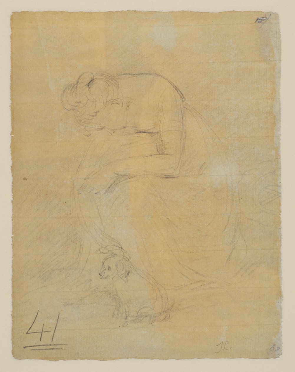Kvinne sittende, med en hund ved føttene, verso, ca. 1806 av John Constable