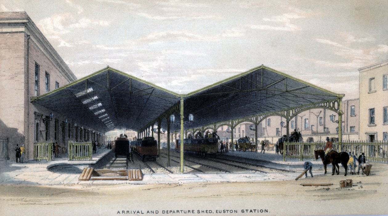 Ankomst- og avgangsskur, London, 1839 av John Cooke Bourne