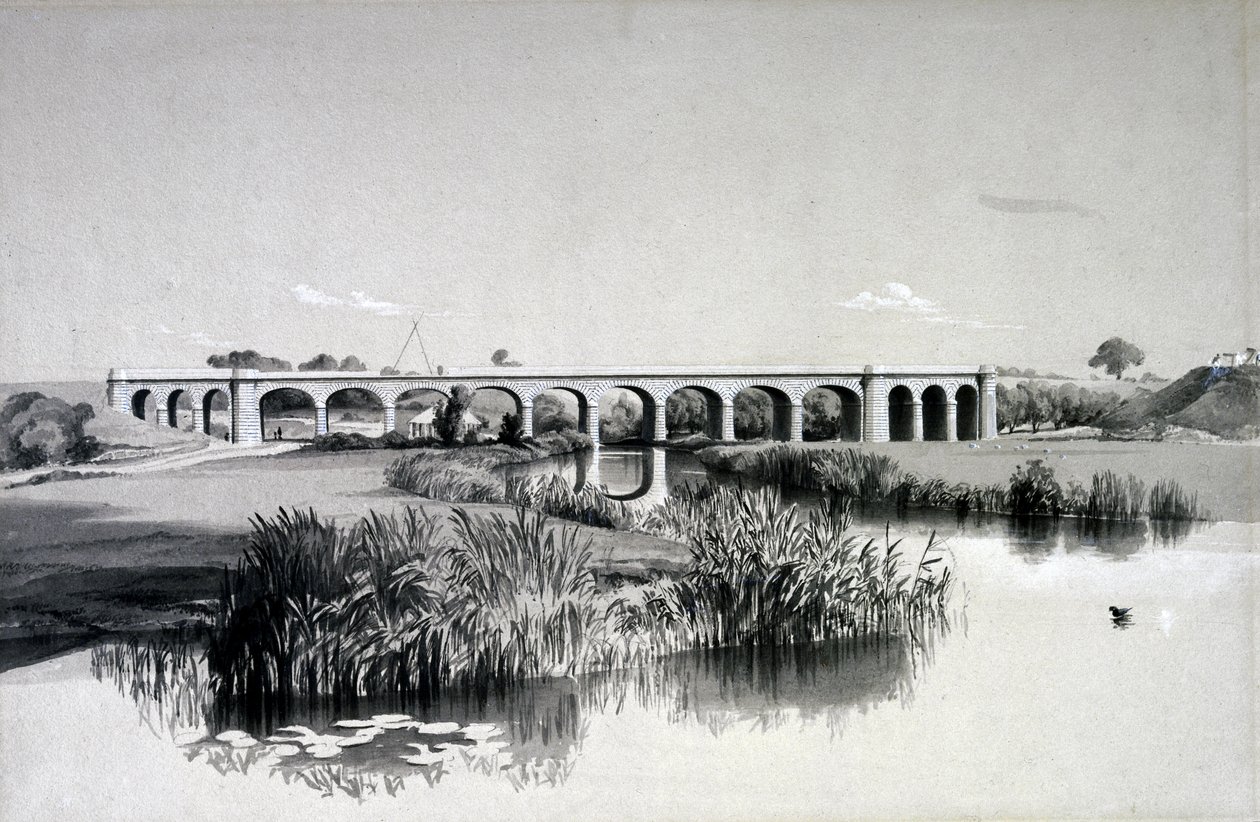 Avon Viaduct, Wolston, 2. juli 1837 (penn og blekk og vask på papir) av John Cooke Bourne