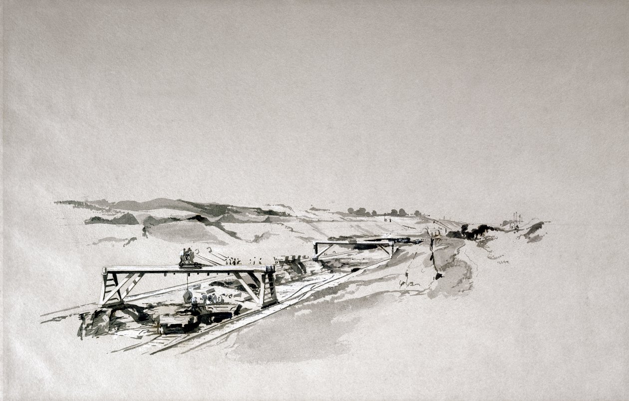 Blisworth Cutting, Northamptonshire, september 1838 (penn og blekk og vask på papir) av John Cooke Bourne