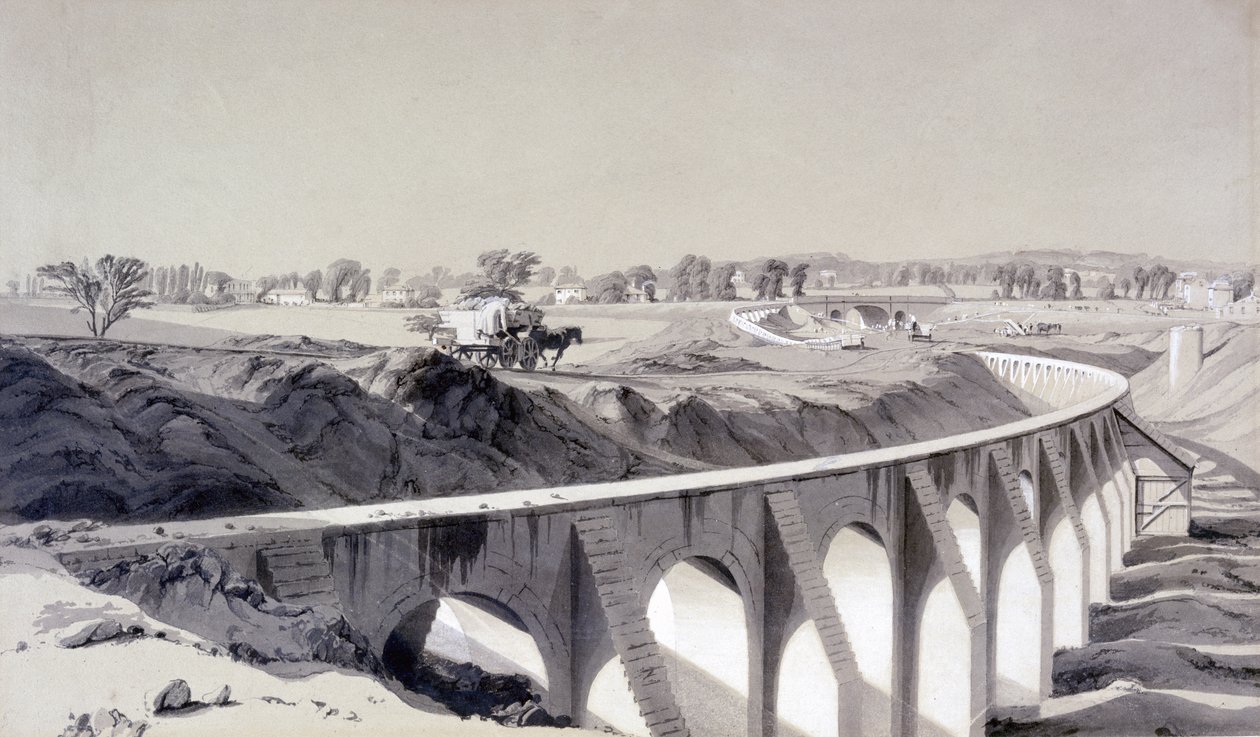 Boundary Wall, Camden Town Station, 14. oktober 1836 (penn og blekk og vask på papir) av John Cooke Bourne