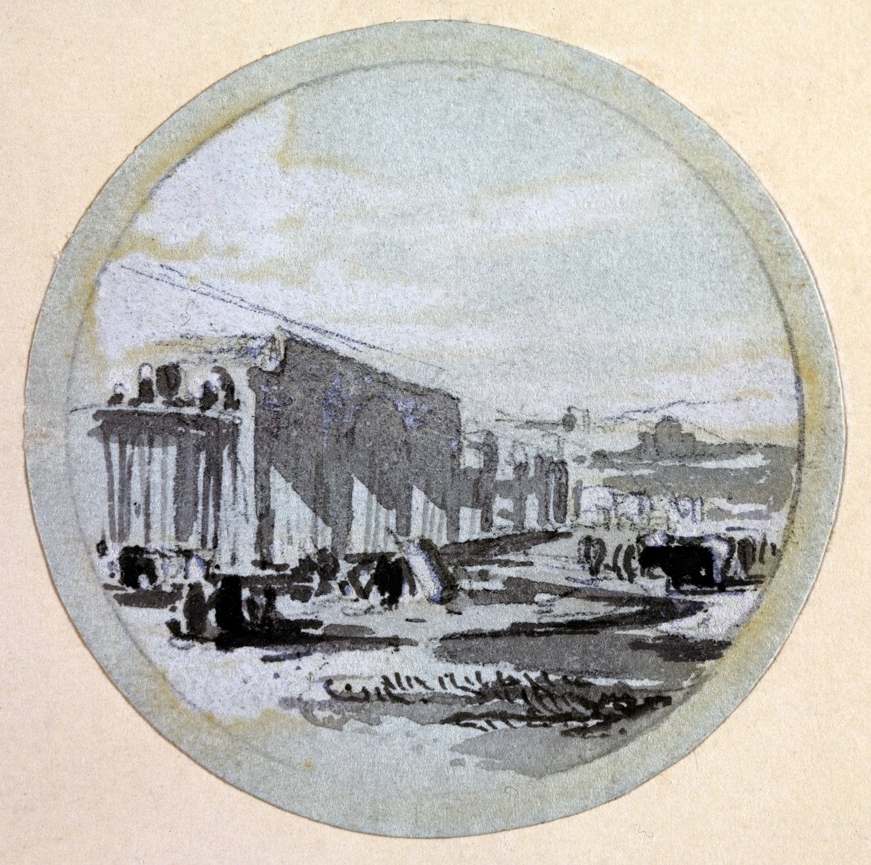 Building, London & Birmingham Railway, ca. 1838 (penn og blekk og vask på papir) av John Cooke Bourne