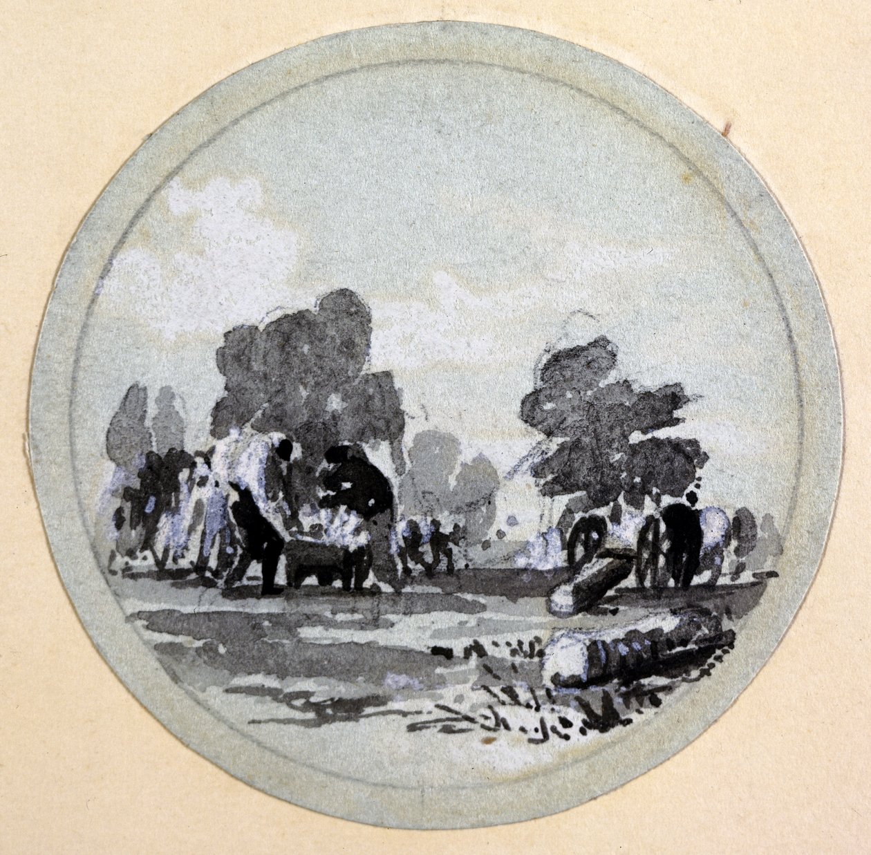 Cleaning, London & Birmingham Railway, ca. 1838 (penn og blekk og vask på papir) av John Cooke Bourne