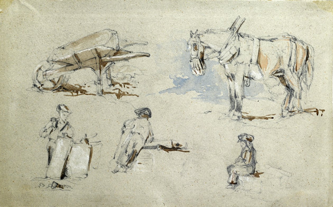 Bygging av London og Birmingham Railway, ca. 1835-38 (blyant med vask på papir; sammensatt skisse) av John Cooke Bourne