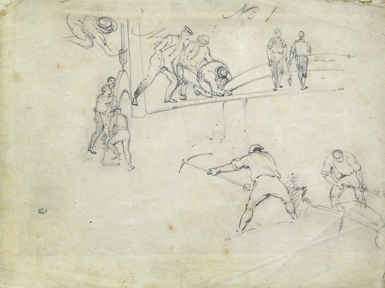 Bygging av London og Birmingham Railway, ca. 1835 (blyant på papir; sammensatt skisse) av John Cooke Bourne