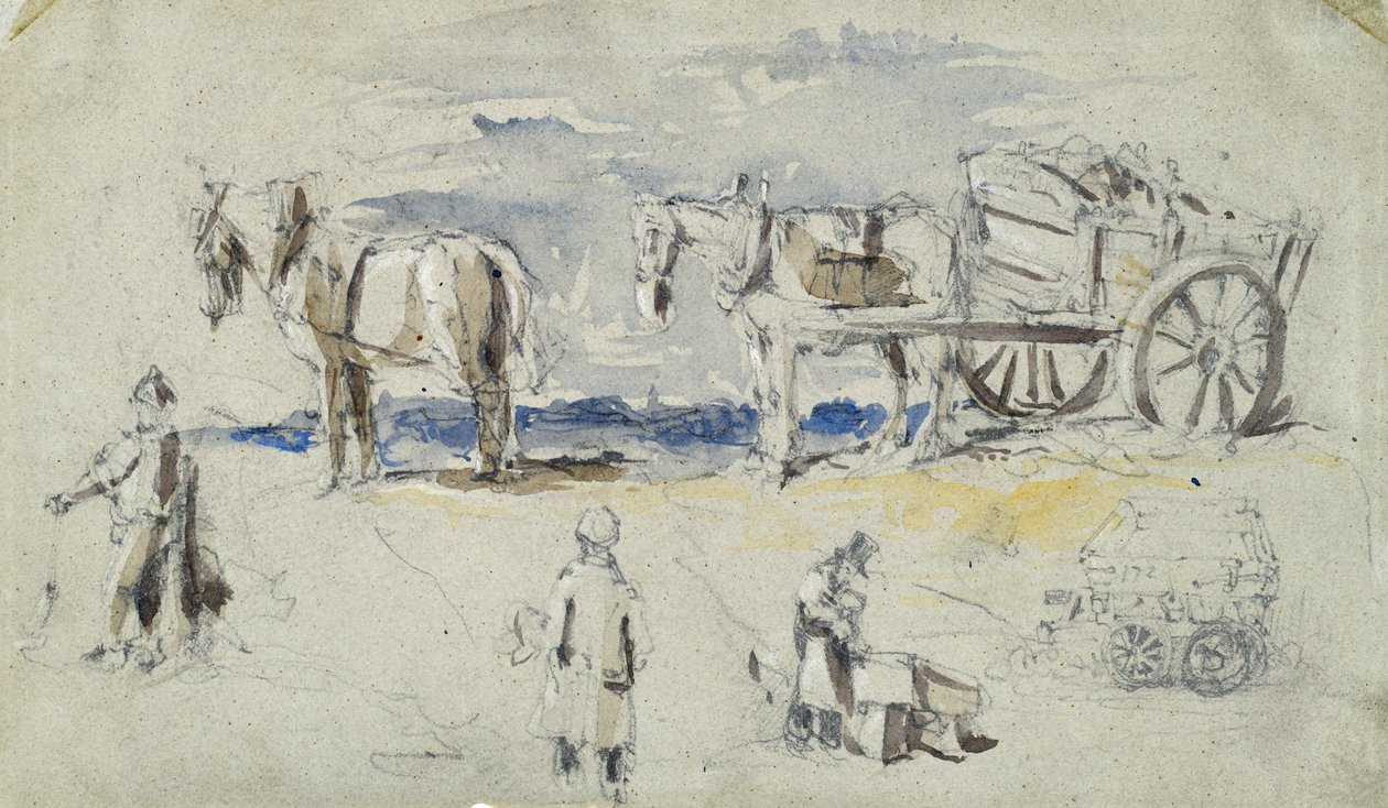 Bygging av London og Birmingham Railway, ca. 1835 (blyant med vask på papir; sammensatt skisse) av John Cooke Bourne