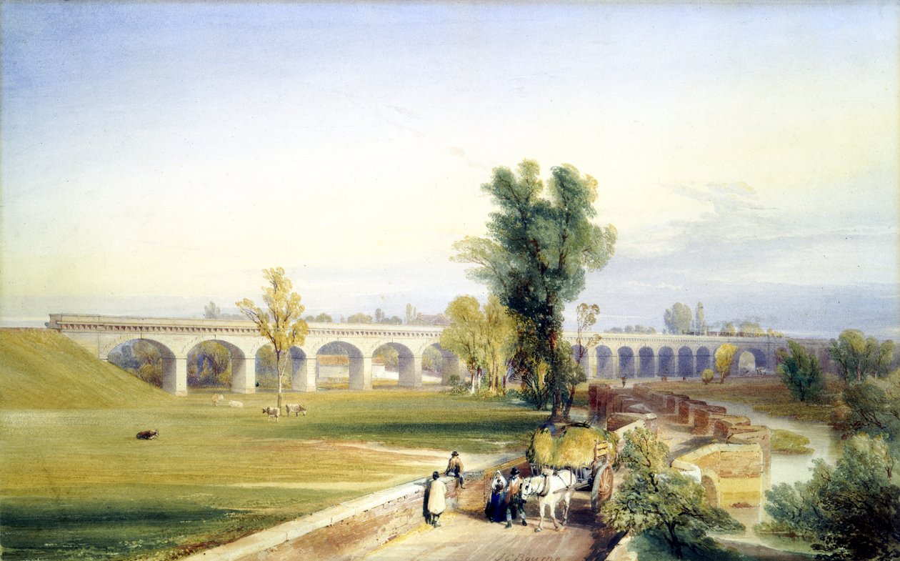 Dutch River Bridge, Hull and Doncaster Branch, North Eastern Railway, 1847 (penn og blekk og wc på papir) av John Cooke Bourne