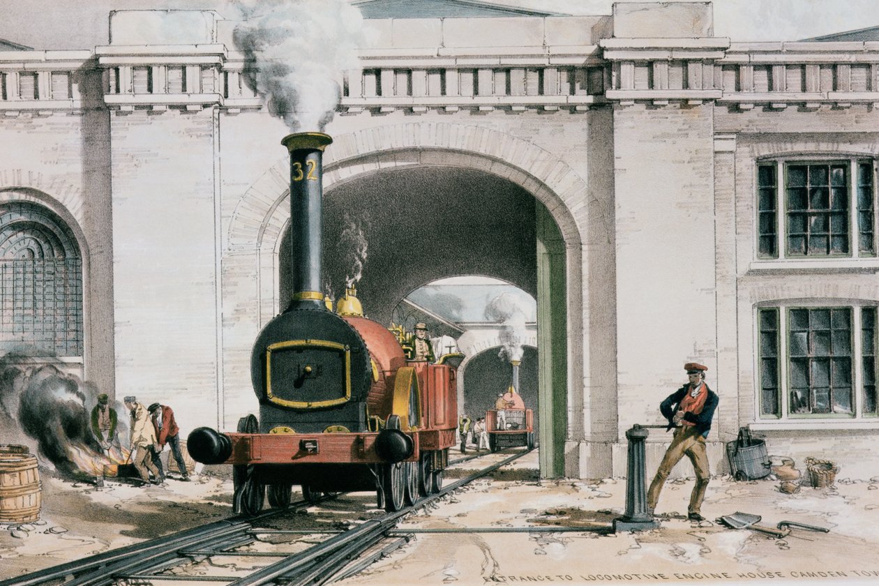 Inngang til Locomotive Engine House, Camden Town, London, 1839 av John Cooke Bourne