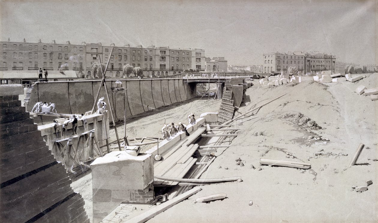 Hampstead Road Bridge, fra Camden-siden, 11. august 1836 (penn og blekk og vask på papir) av John Cooke Bourne