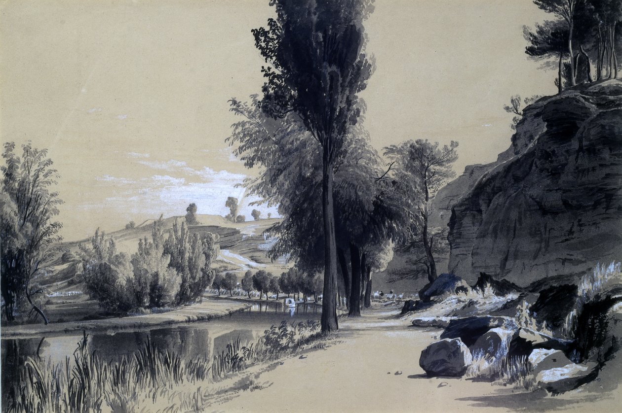 Linslade Rocks, 23. juni 1837 (penn og blekk og vask på papir) av John Cooke Bourne