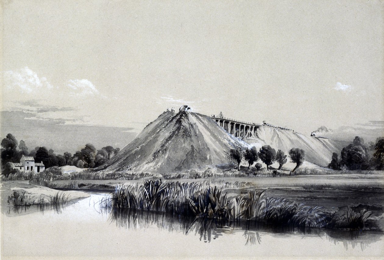 Making the Embankment at Wolverton, 29. juni 1837 (penn og blekk og vask på papir) av John Cooke Bourne