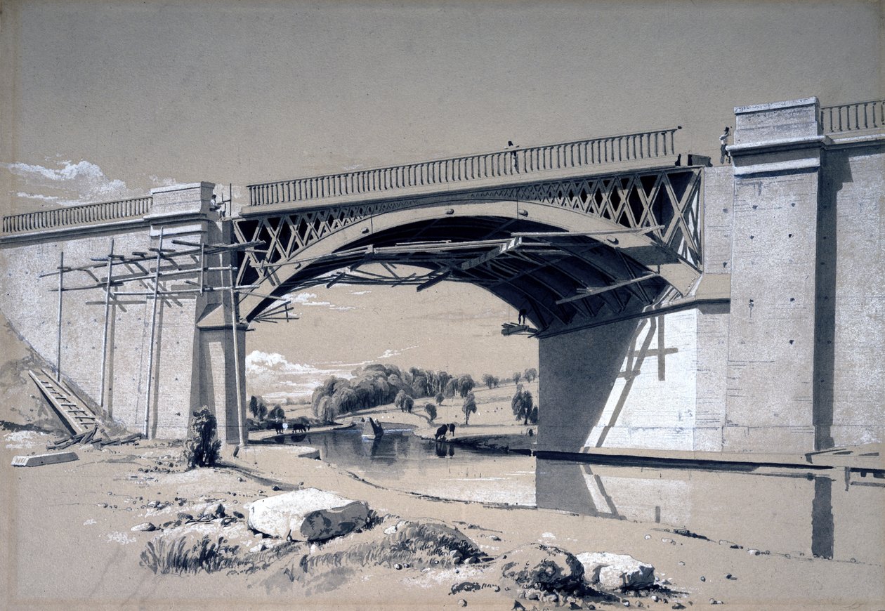 Nash Mills Bridge, Kings Langley, Hertfordshire, 10. juni 1837 (penn og blekk og vask på papir) av John Cooke Bourne