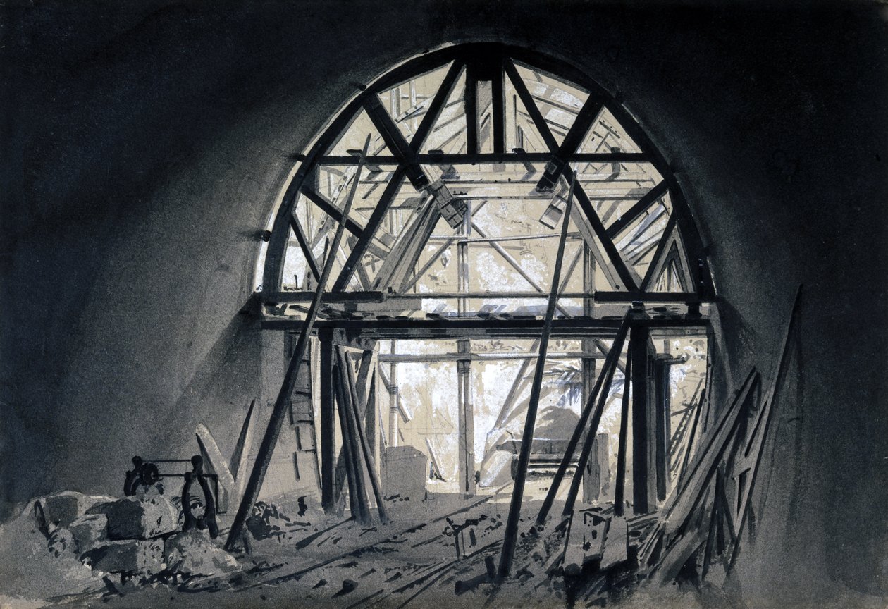 North Church Tunnel, 17. juni 1837 (penn og blekk og vask på papir) av John Cooke Bourne