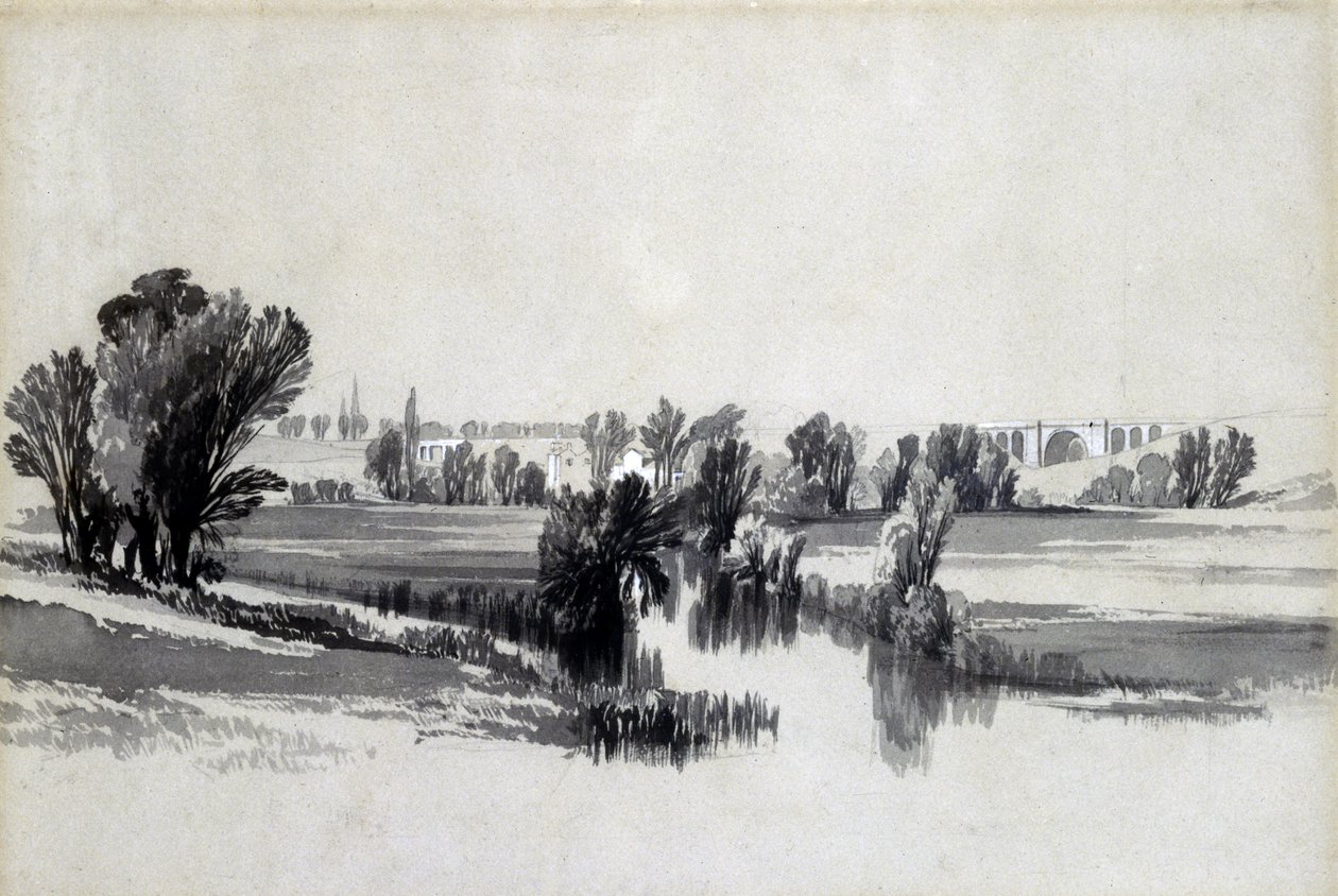 River Sowe, nær Coventry, mai 1839 (penn og blekk og vask på papir) av John Cooke Bourne