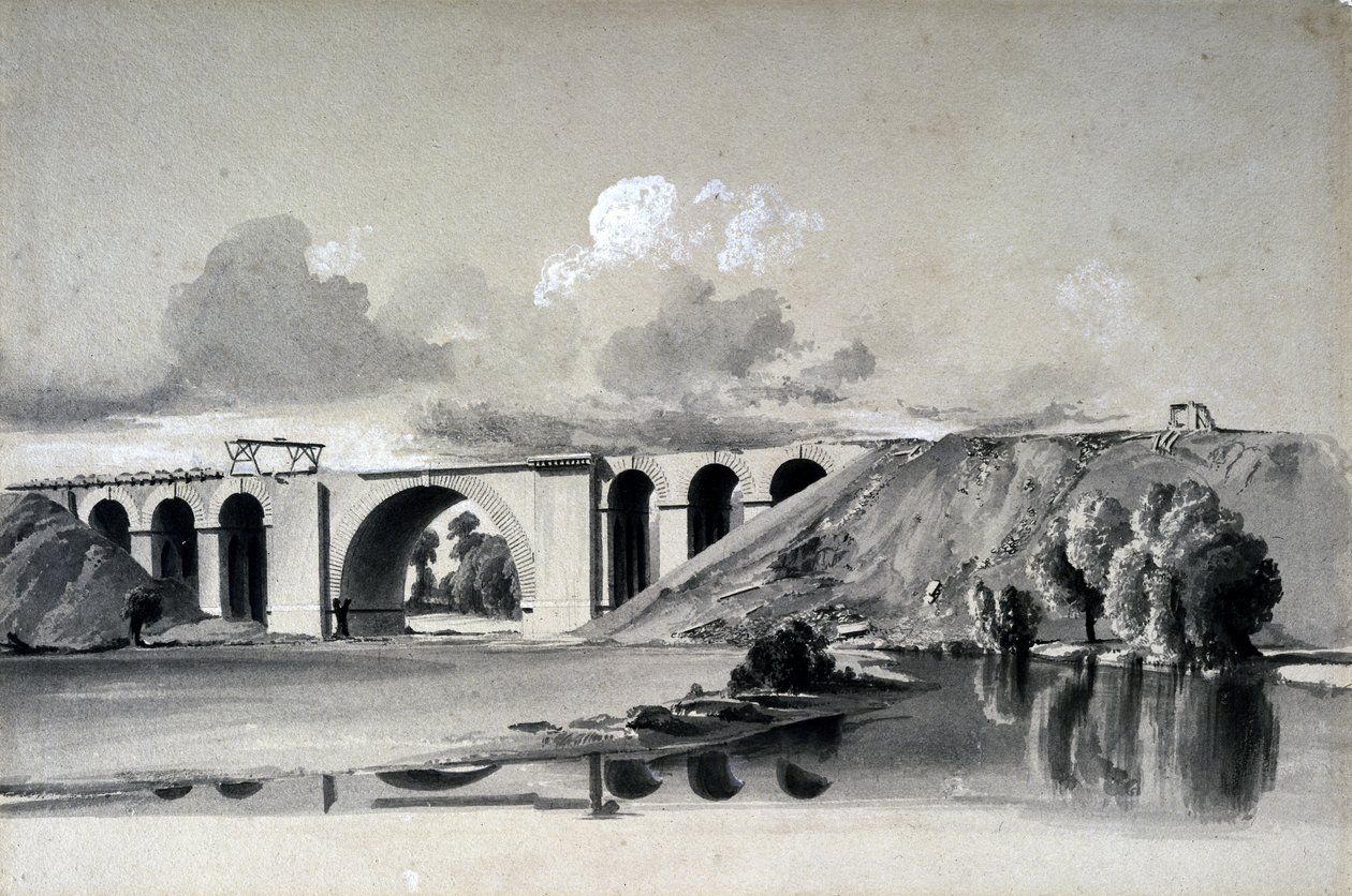 Sherbourne Viaduct, nær Coventry, 27. juli 1837 (penn og blekk og vask på papir) av John Cooke Bourne