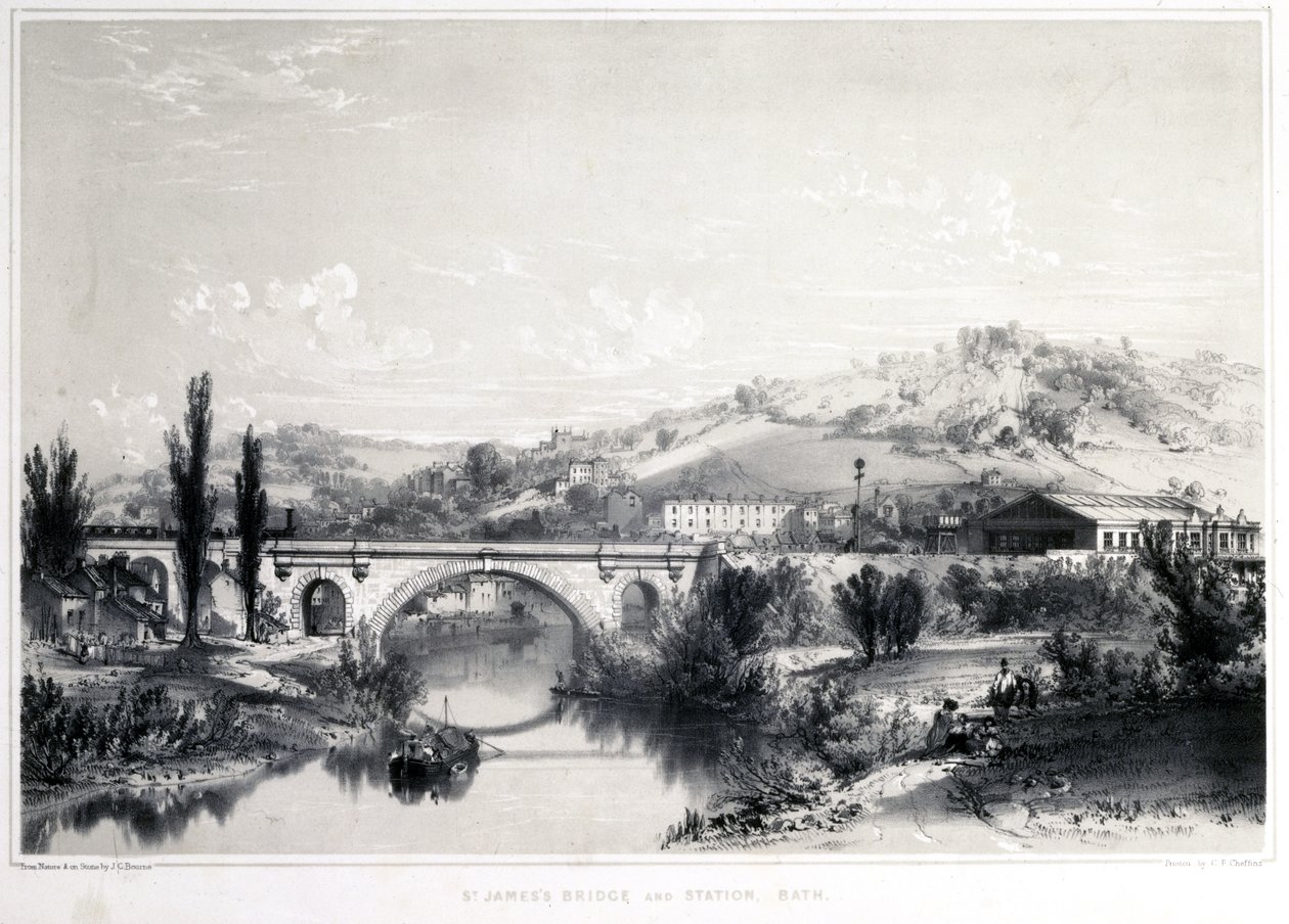 St. Jamess Bridge and Station, Bath, 1846 av John Cooke Bourne