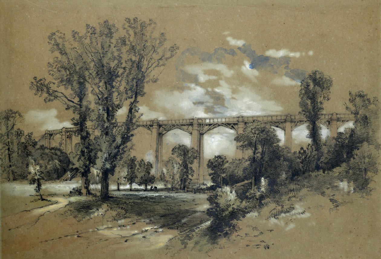 The Blatchford Viaduct, ca. 1835-38 (blyant med vask på papir) av John Cooke Bourne