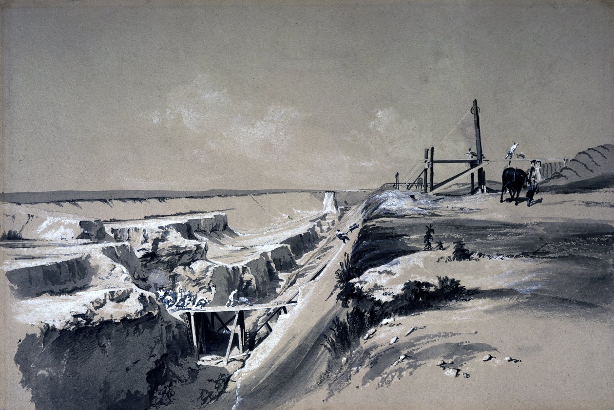 Tring Cutting, Hertfordshire, 1830-tallet (penn og blekk og vask på papir) av John Cooke Bourne