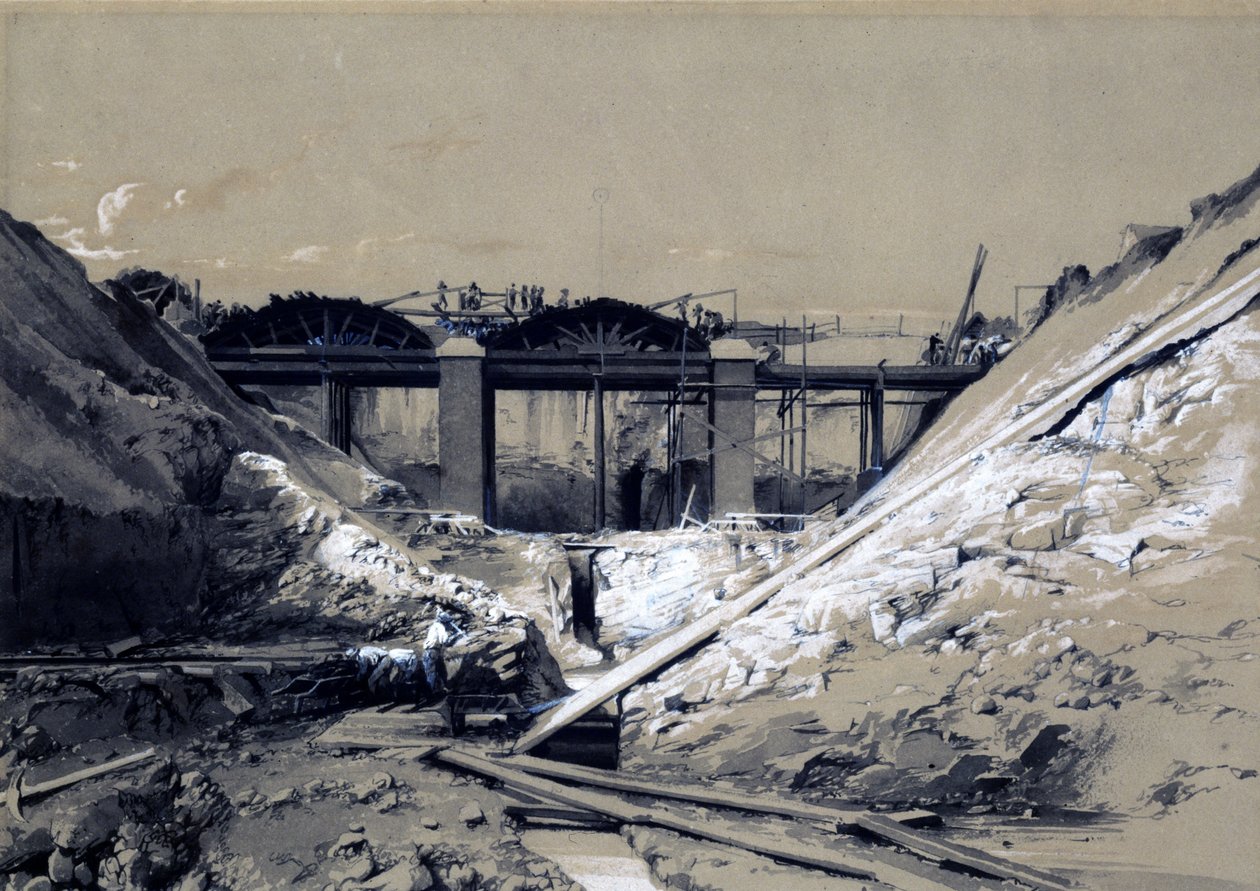 Tring Cutting, Hertfordshire, 1838 (penn og blekk og vask på papir) av John Cooke Bourne