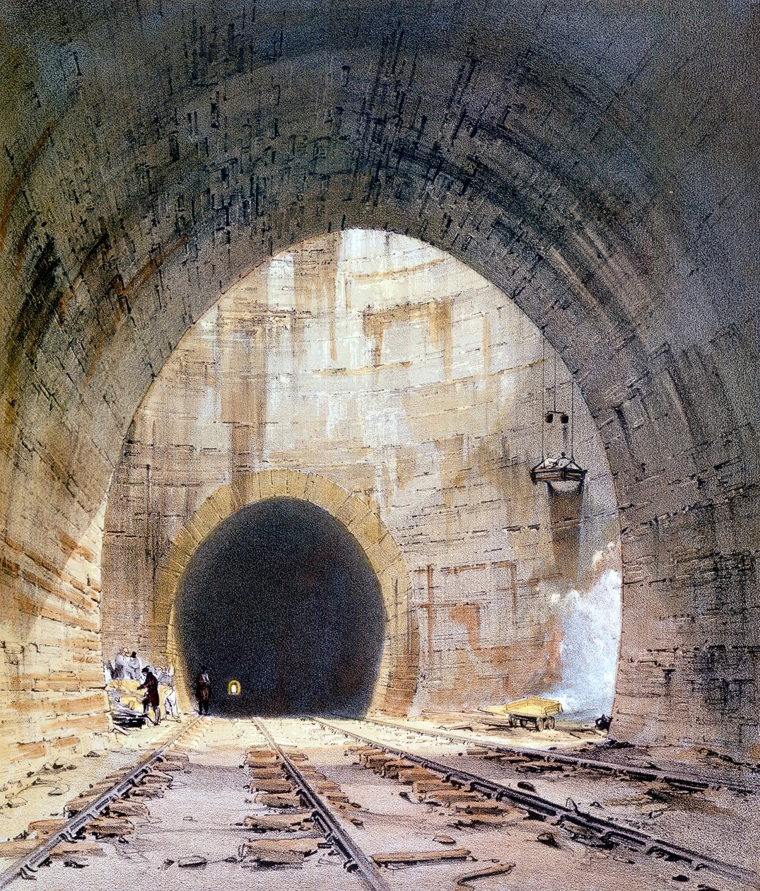 Ventilasjonssjakt i Kilsby Tunnel, Northamptonshire, London & Birmingham Railway, 1839 av John Cooke Bourne