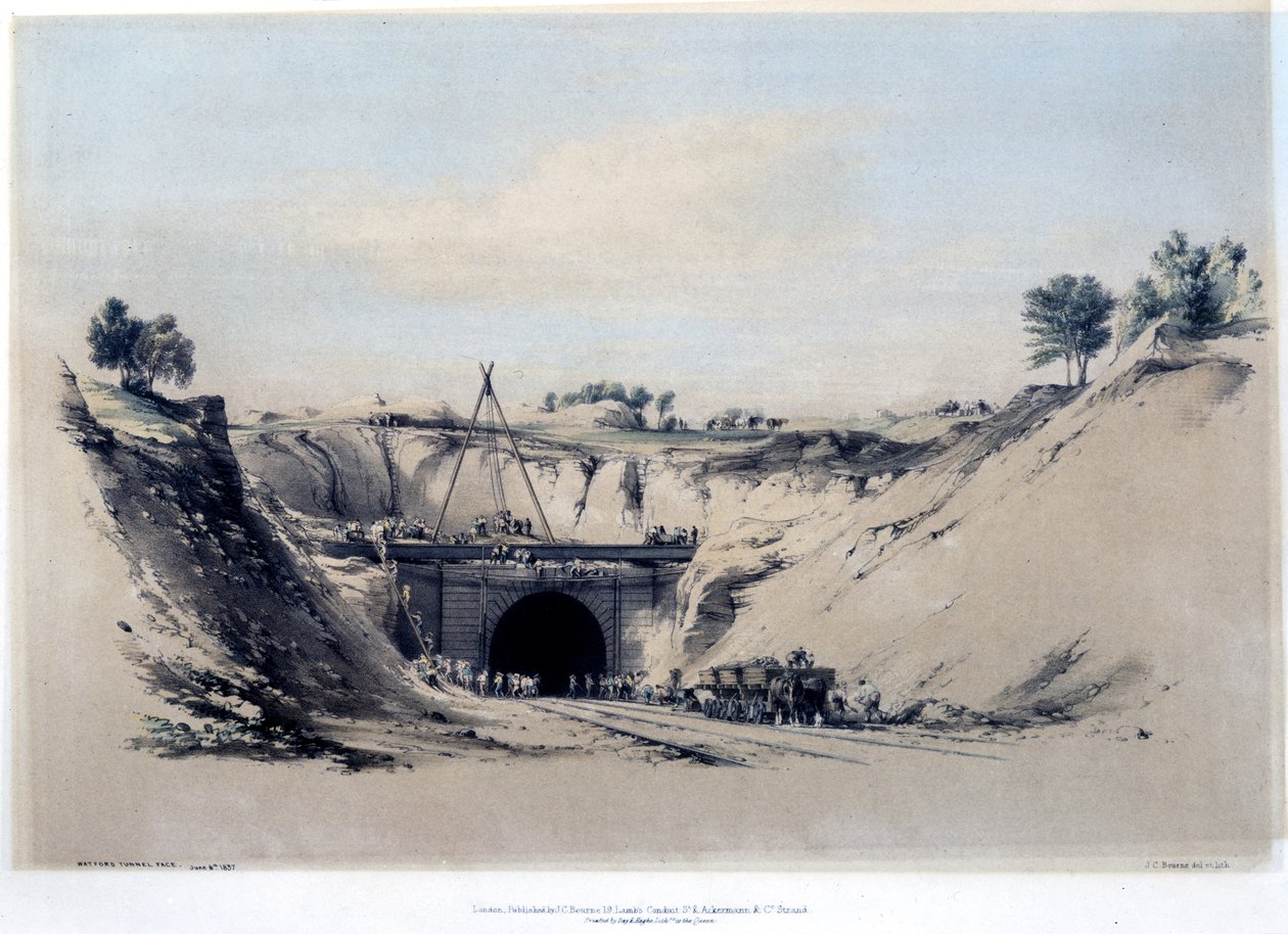 Watford Tunnel, Hertfordshire, 6. juni 1837 (lith farge) av John Cooke Bourne