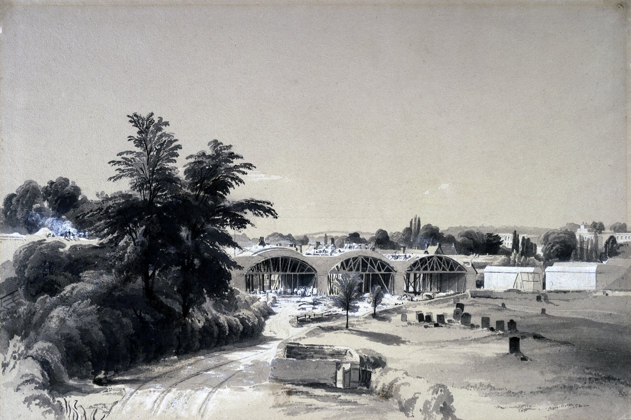 Weedon, Northamptonshire, 6. juli 1837 (penn og blekk og vask på papir) av John Cooke Bourne