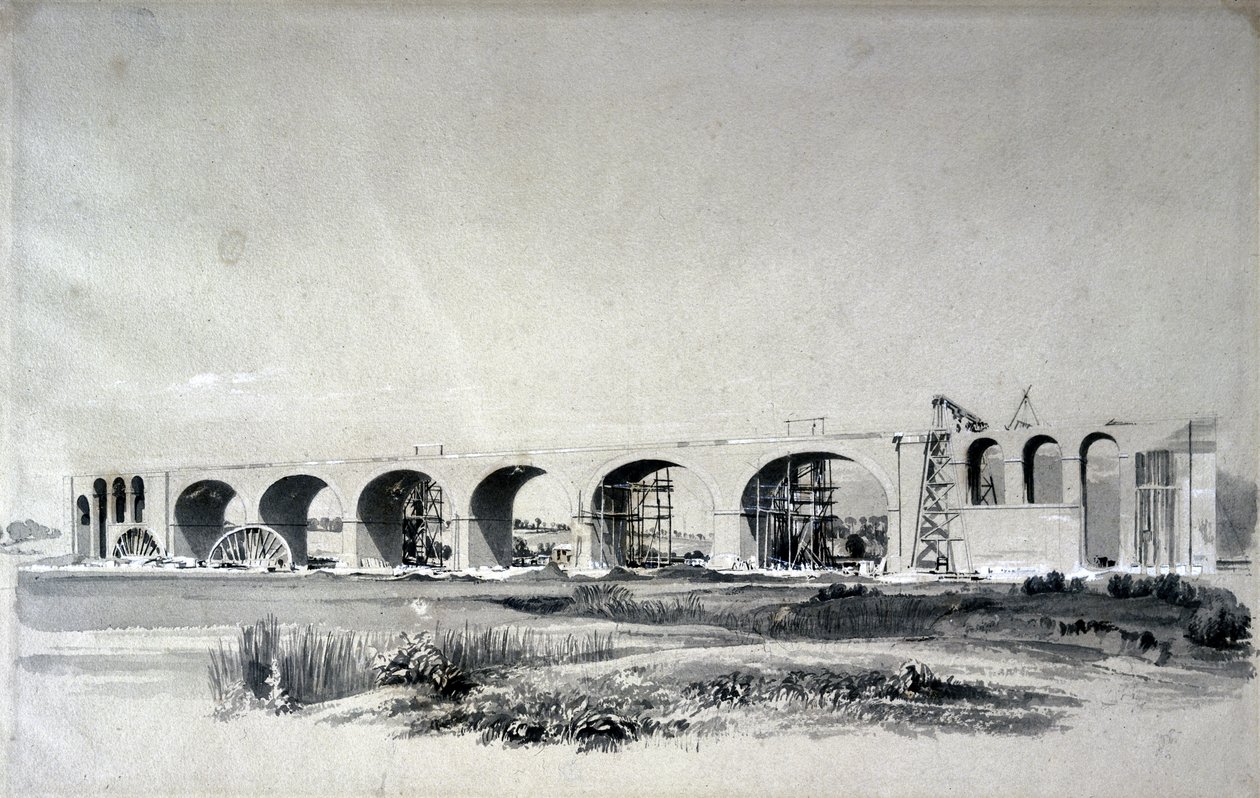 Wolverton Viaduct, 30. juni 1837 (penn og blekk og vask på papir) av John Cooke Bourne