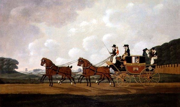 Herrer Richard Costar og Christopher Ibbersons Ludlow til Worcester Mail Coach on the Road av John Cordrey