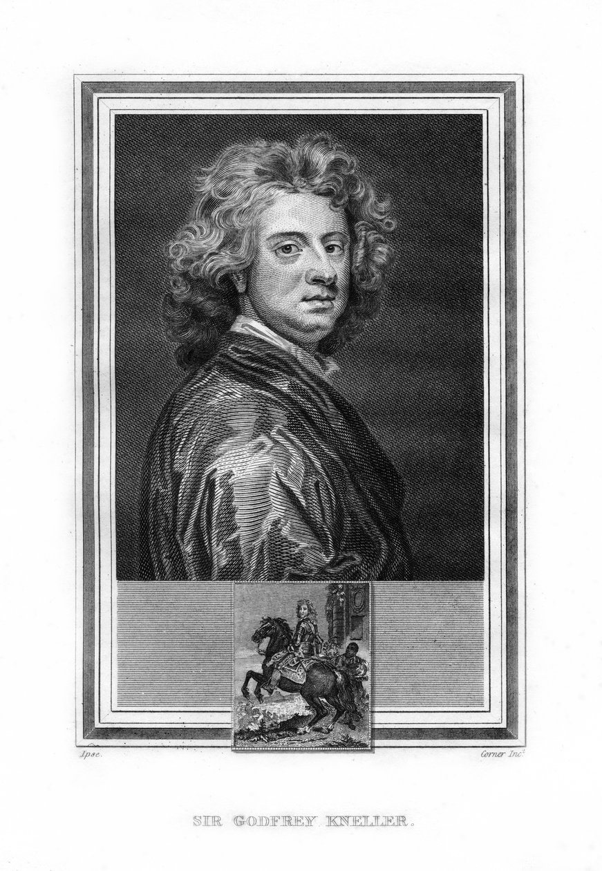 Sir Godfrey Kneller , tyskfødt engelsk barokkmaler, 1825. av John Corner