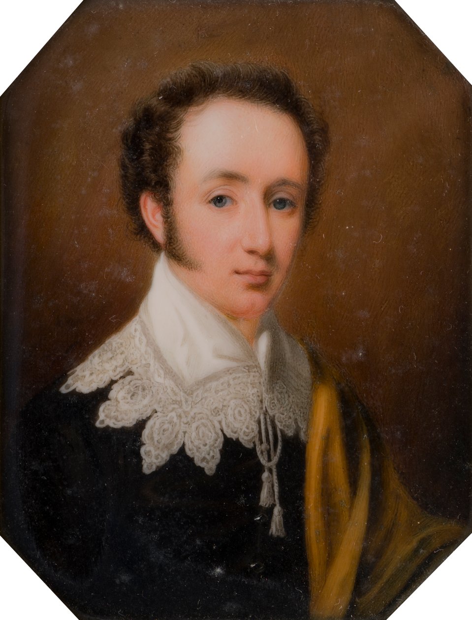 Portrett av George, Viscount Newport, senere 2. jarl av Bradford (1789-1865), ca. 1809-62 (olje på elfenben) av John Cox Dillman Engleheart