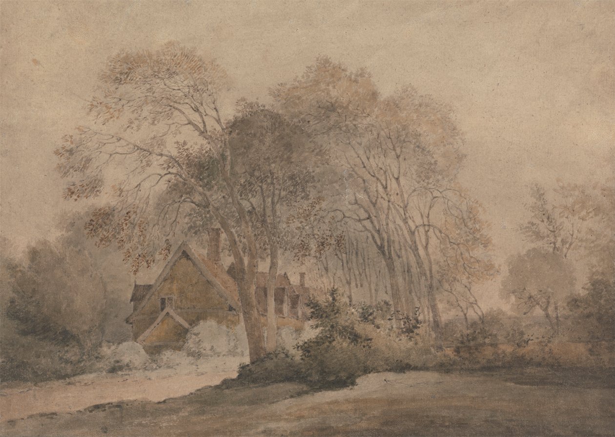 Et hus blant trær av John Crome