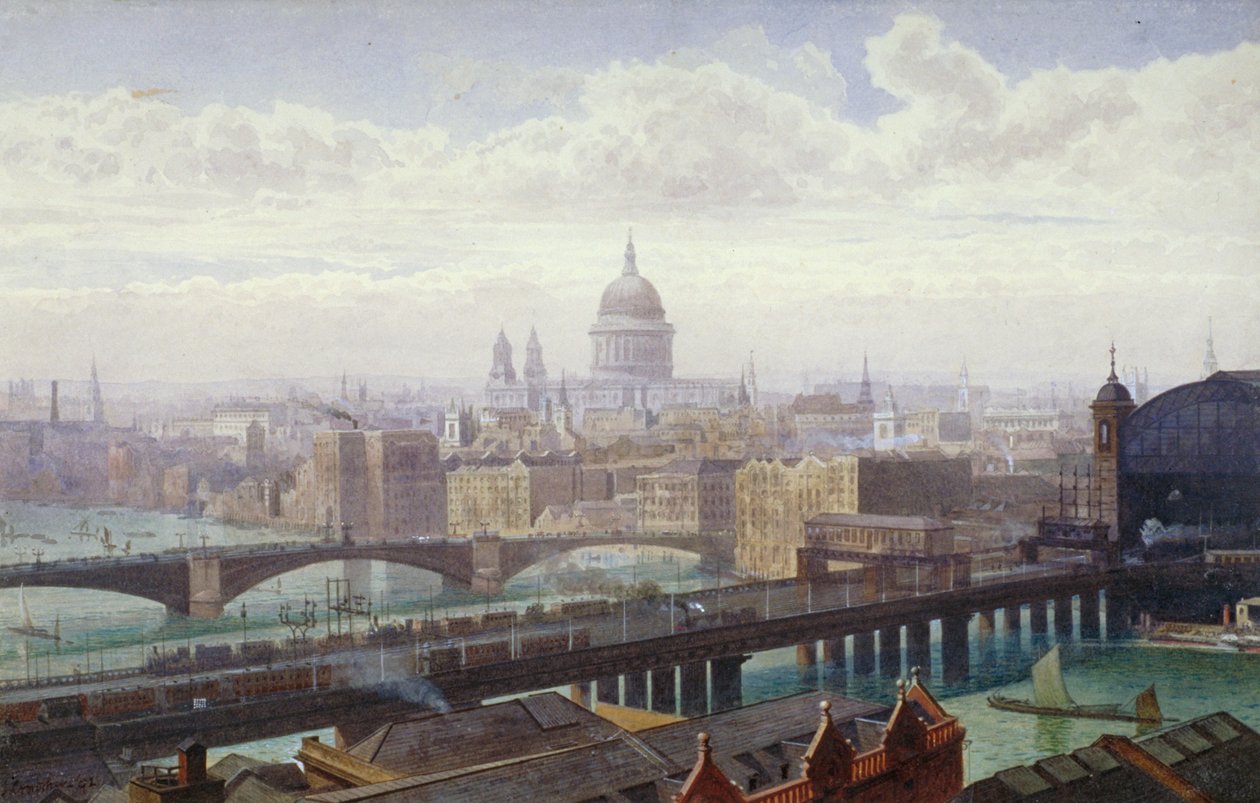 Cannon Street Railway Bridge og Southwark Bridge, London, 1892 av John Crowther