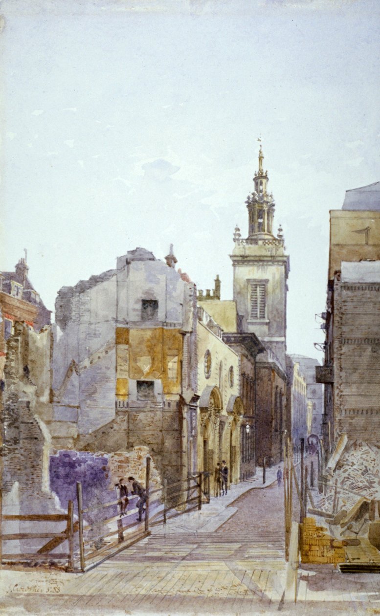 College Hill og Church of St Michael Paternoster Royal, City of London, 1883 av John Crowther