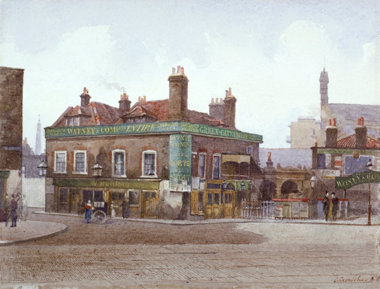 Green Gate Tavern i krysset mellom City Road og Bath Street, London, c1880 av John Crowther