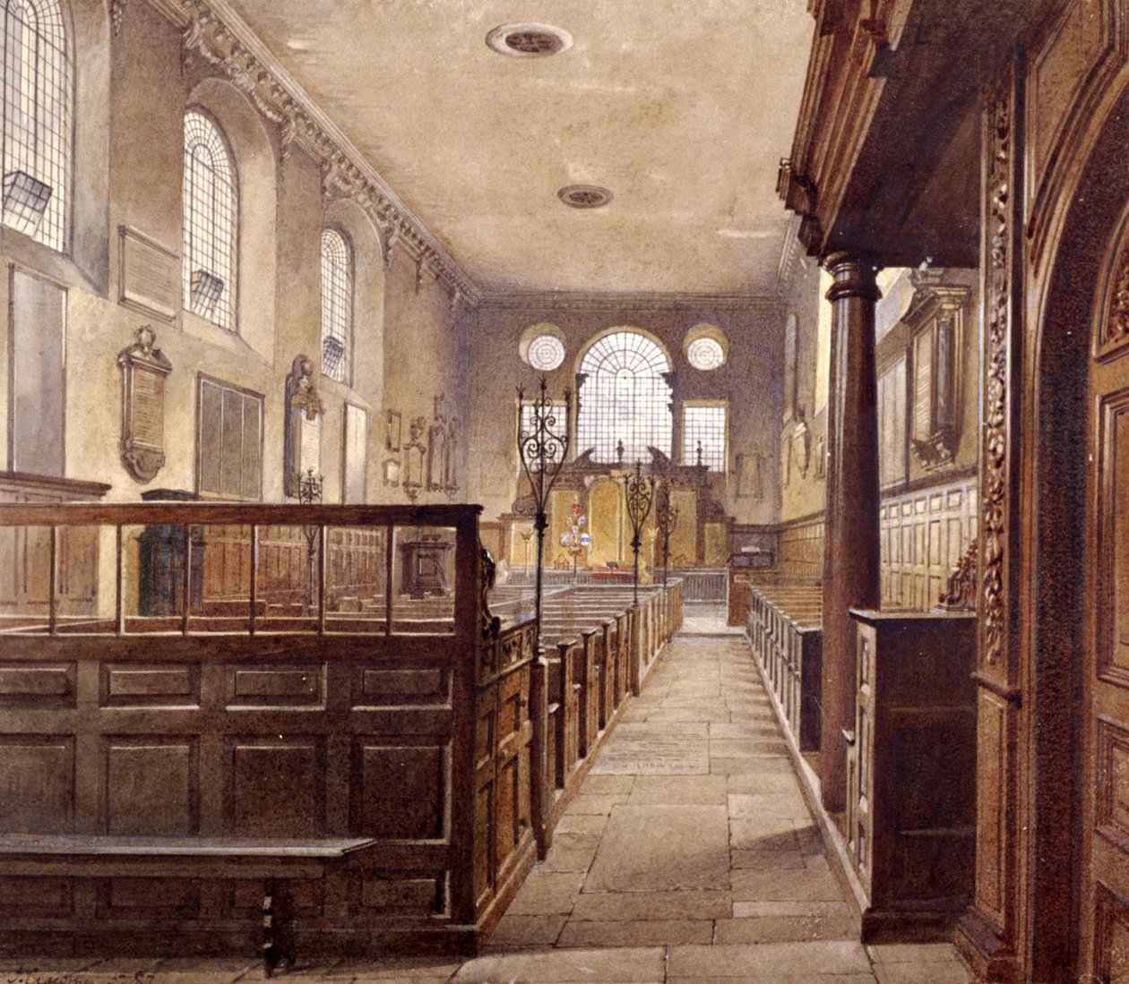 Interiør av St Olave Jewry, London, 1887 av John Crowther