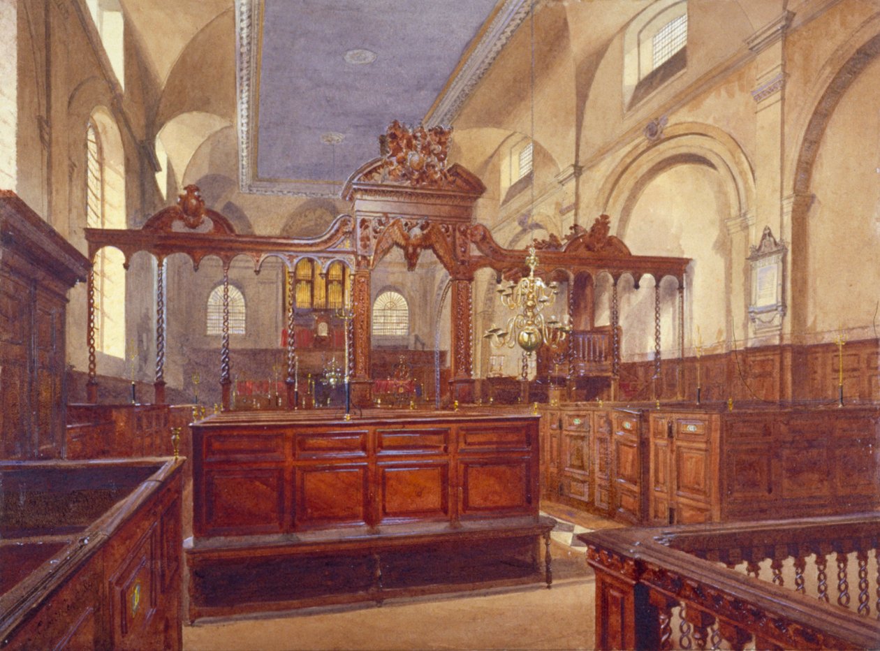 Interiør av Church of All Hallows the Great, City of London, 1884. av John Crowther