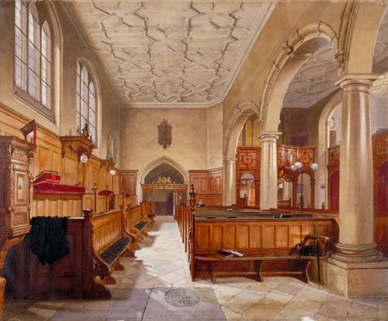 Interiør i kapellet i Charterhouse, London, 1885. av John Crowther