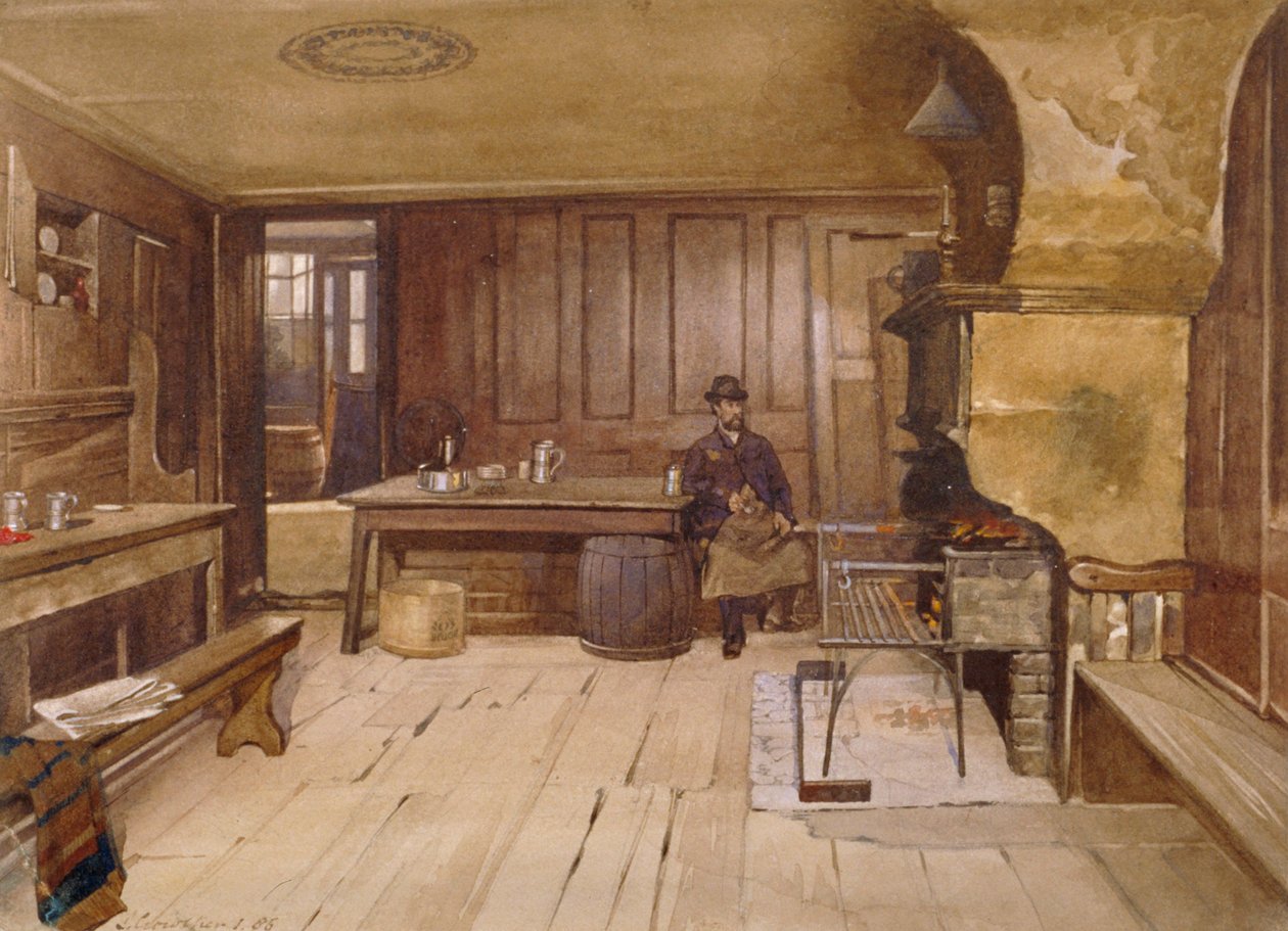 Interiøret i kranrommet i Sieve offentlige hus, Church Street, Minories, London, 1885 av John Crowther