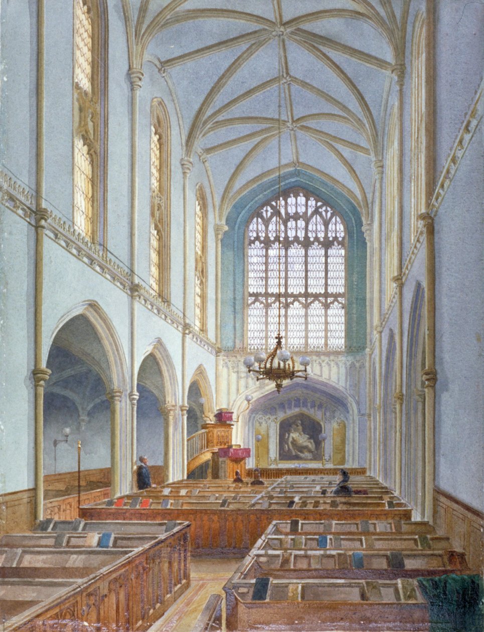 Innvendig visning av en fransk protestantisk kirke på St Martin