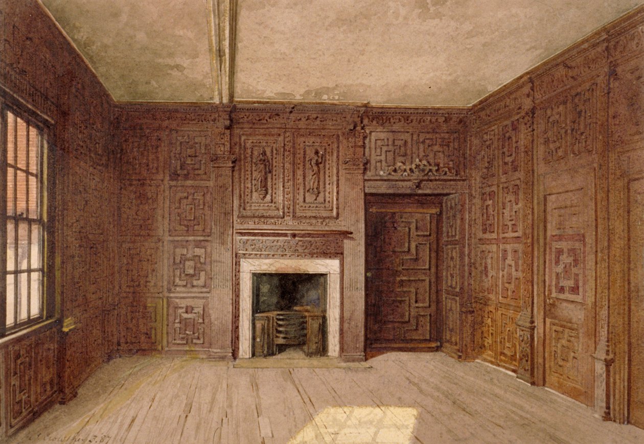 Innvendig utsikt over Compton Oak Room, Canonbury House, Islington, London, 1887 av John Crowther