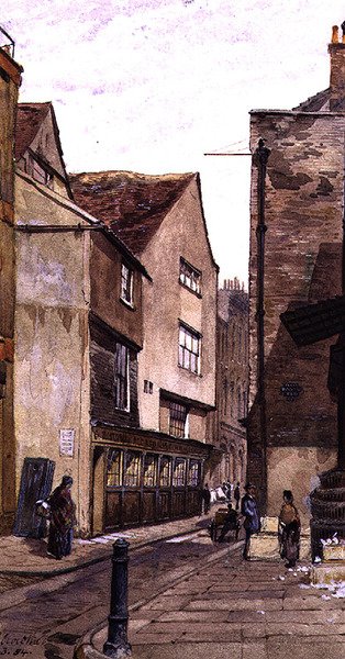 King Street: nær Aldgate, mars 1884 (akvarell) av John Crowther