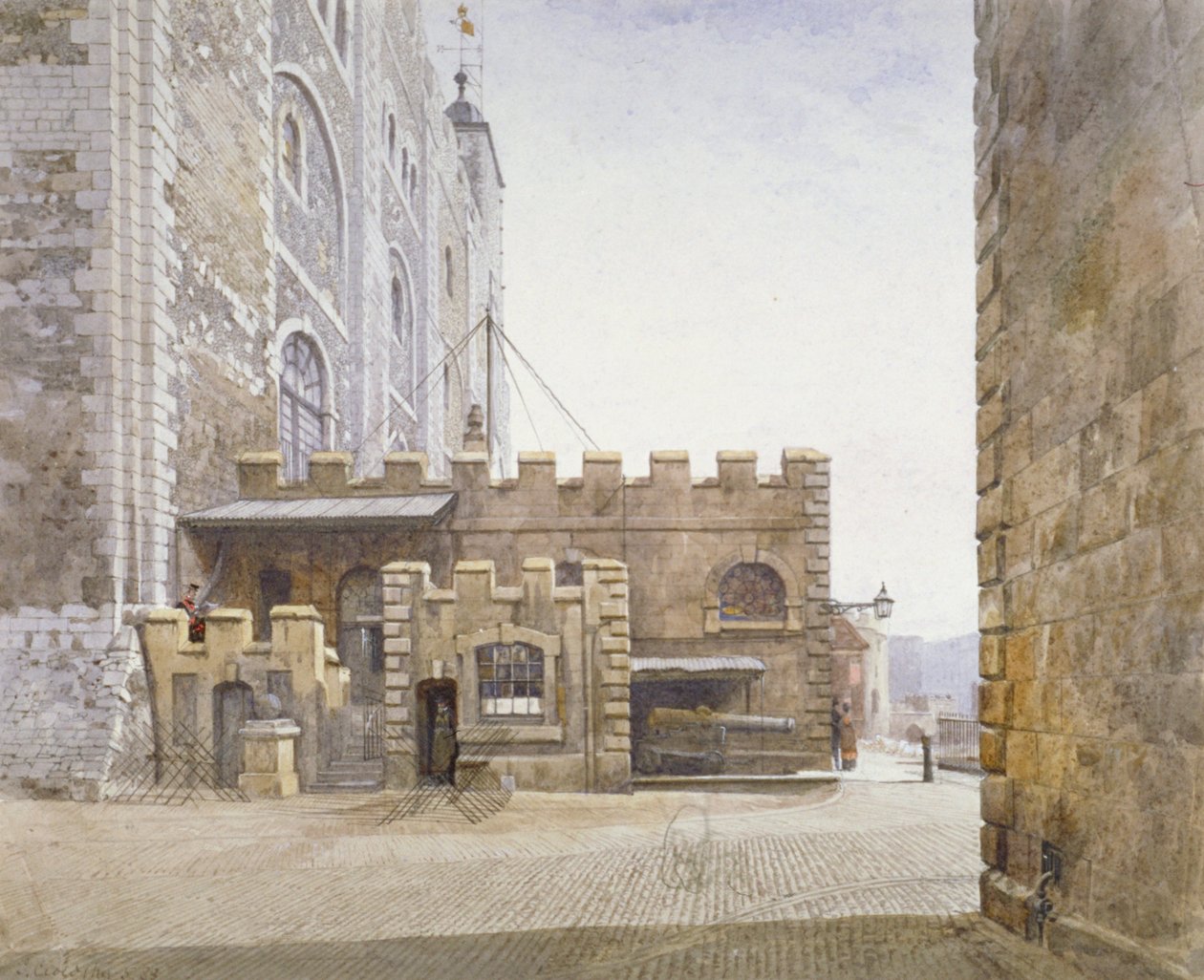 Ordnance Office på bunnen av White Tower, Tower of London, Stepney, London, 1883 av John Crowther