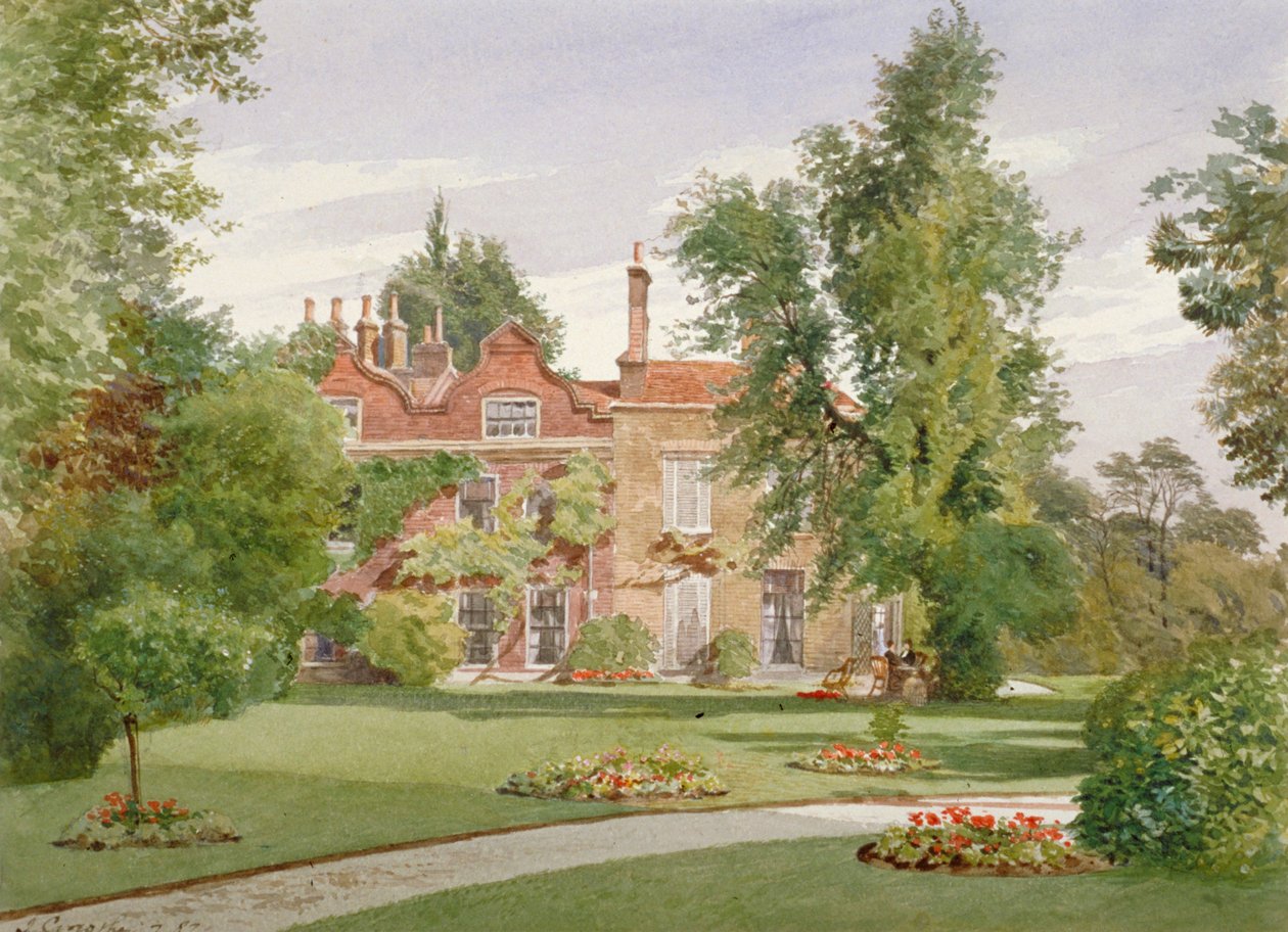 Sidevisning av Raleigh House, Brixton Hill, Lambeth, London, 1887 av John Crowther