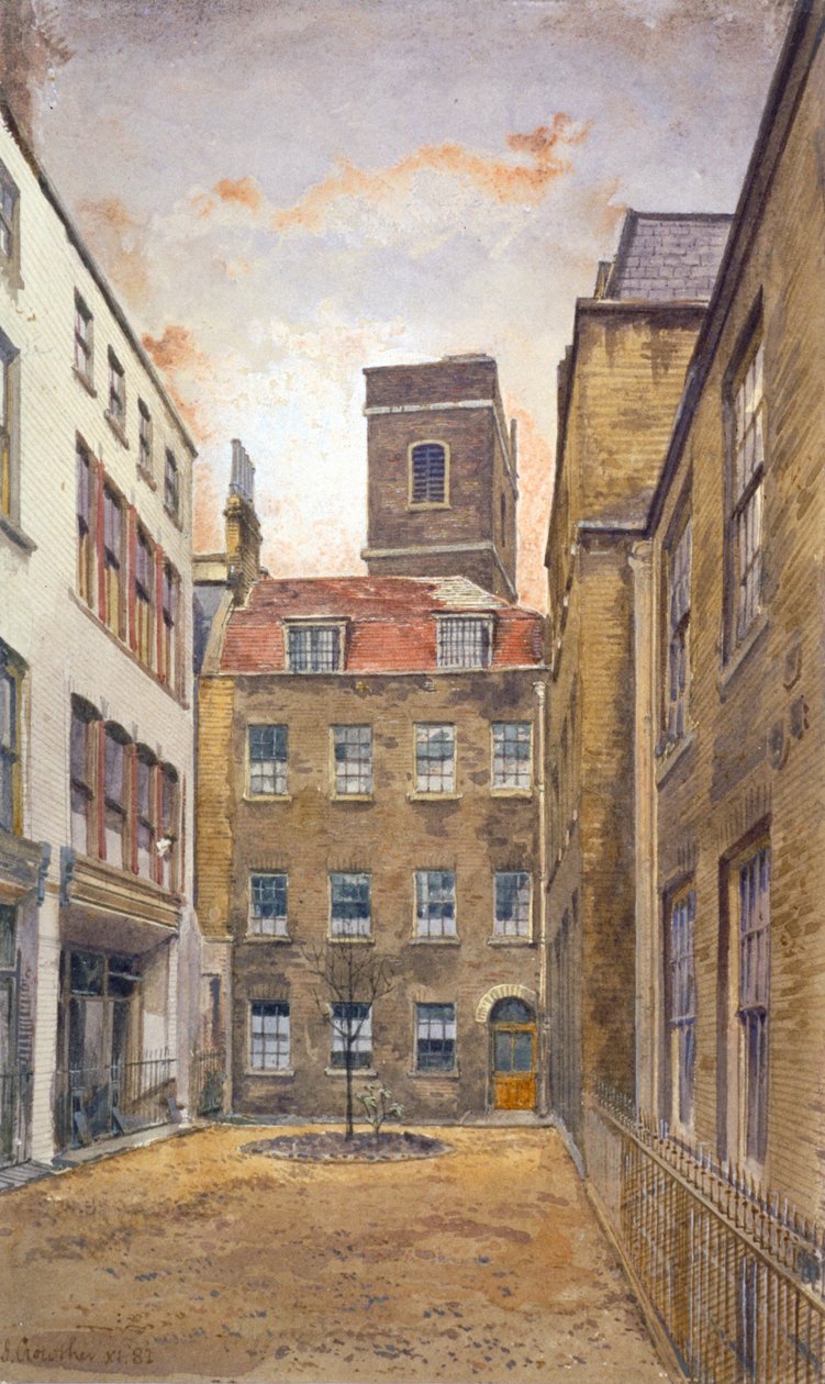 Tower of the Church of St Matthew, Friday Street sett fra Fountain Court, London, 1882 av John Crowther