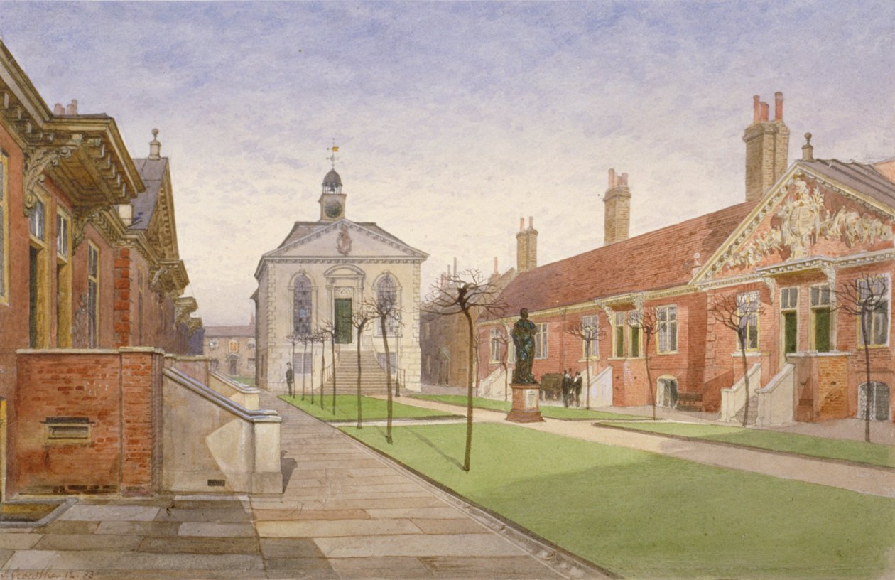 Trinity Almshouses and Trinity Chapel, Mile End Road, Stepney, London, 1883 av John Crowther