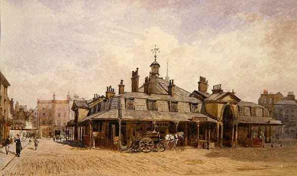 Utsikt over Oxford Market, St. Marylebone, ca. 1880 (akvarell på papir) av John Crowther