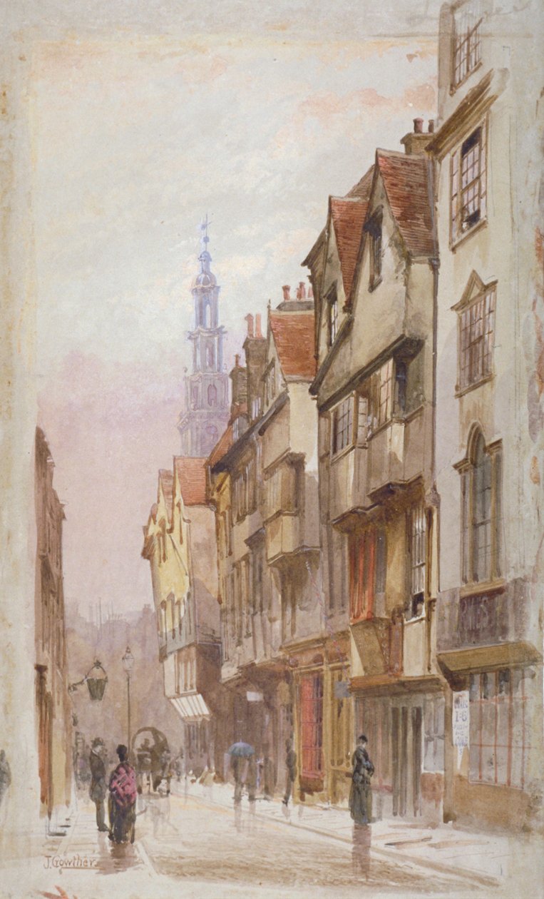 Utsikt over Wych Street, Westminster, østover fra New Inn gateway, London, c1880 av John Crowther