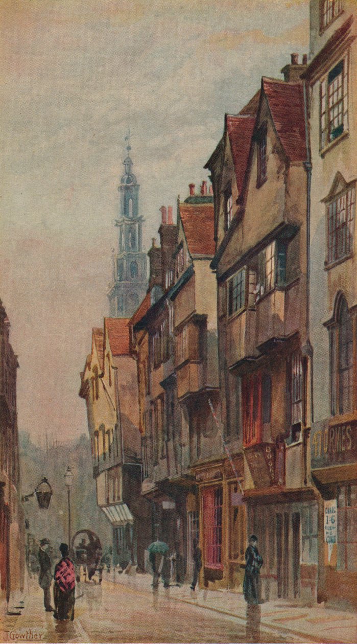 Utsikt over Wych Street, Westminster, østover fra New Inn gateway, London, c1880 av John Crowther