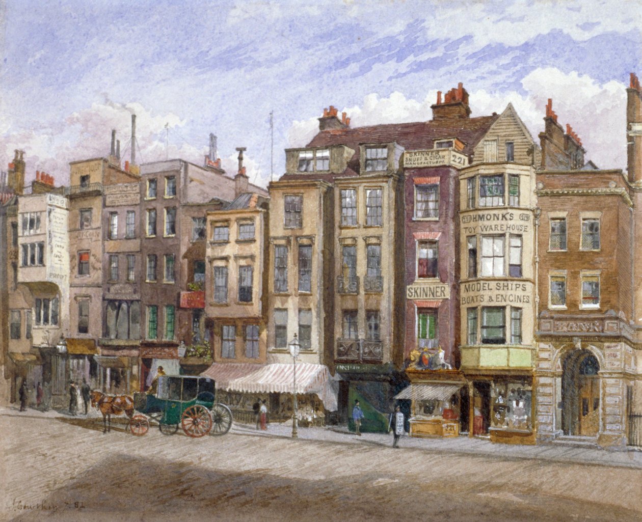 Utsikt over kommersielle lokaler i Strand, Westminster, London, 1881. av John Crowther