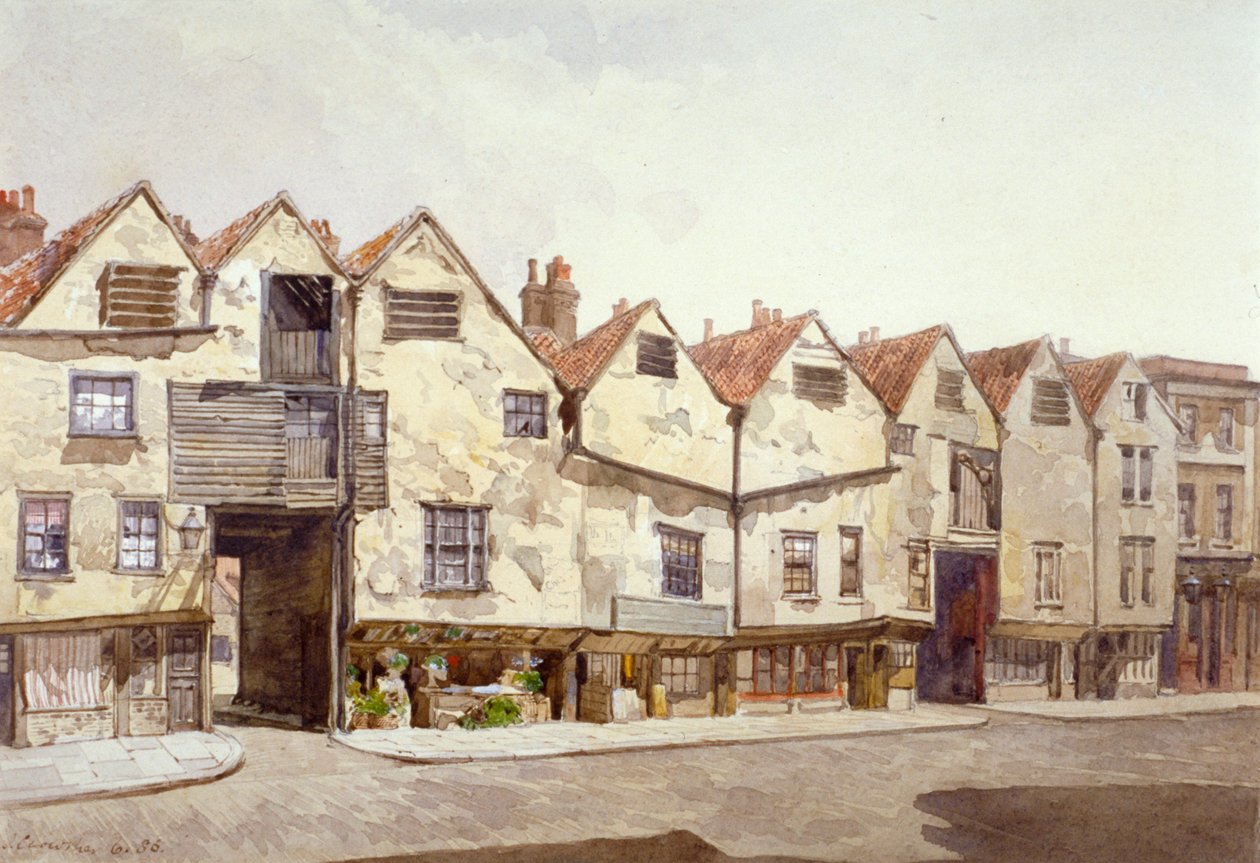 Utsikt over butikker og hus, Bermondsey Street, Bermondsey, London, 1886 av John Crowther